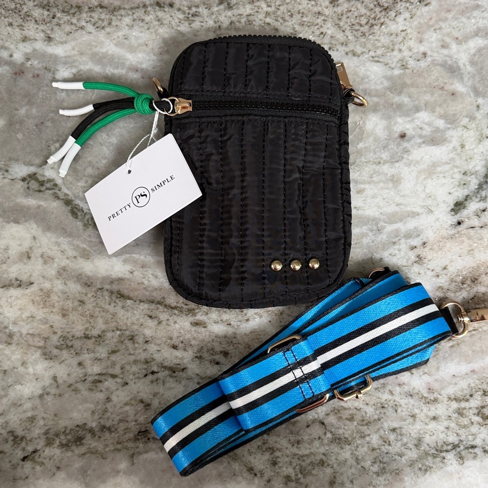 Pretty Simple Black Quilted Puffer Crossbody Phone Bag